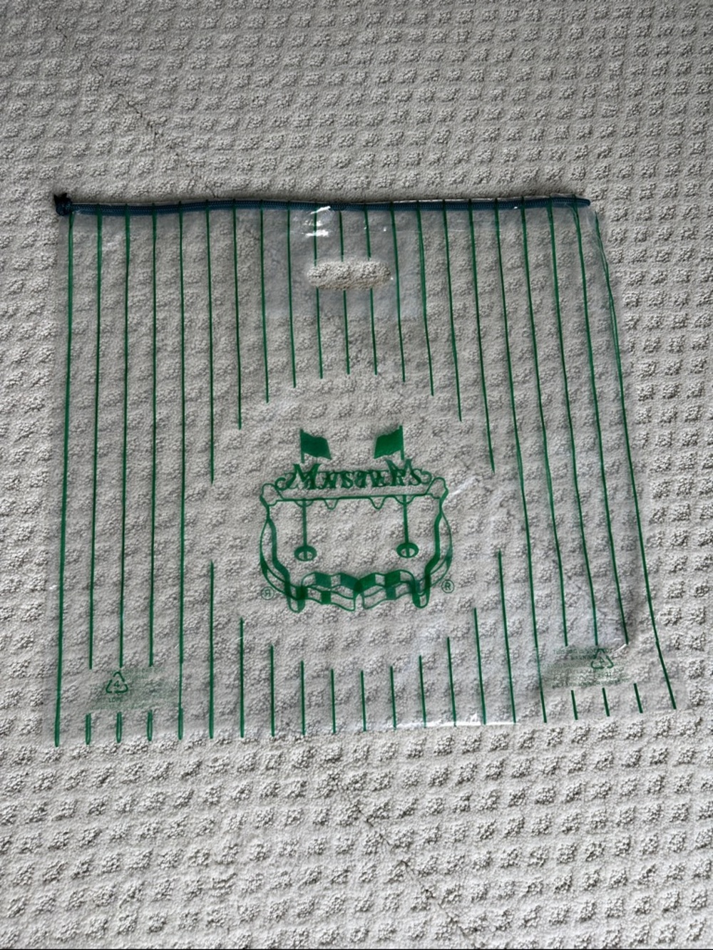 Masters Clear Drawstring shopping bag w/ Green Logo and Stripes great for gifts!